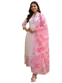 Women's Peach Printed Flared Kurta Dupatta Set