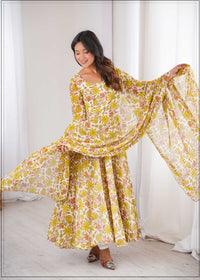 Womens Beautiful Flower Printed Party Wear Gown with Dupatta.