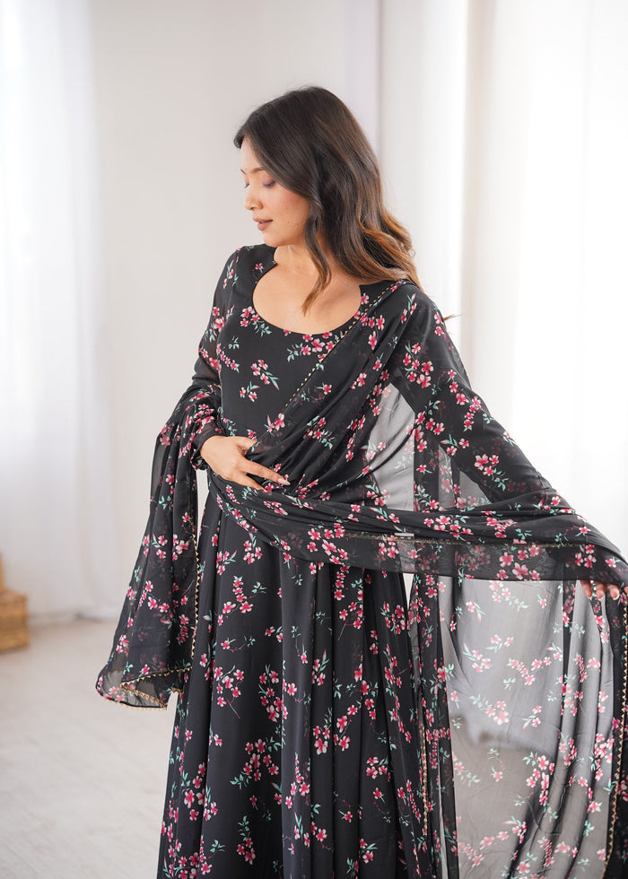 Womens Beautiful Flower Printed Party Wear Gown with Dupatta