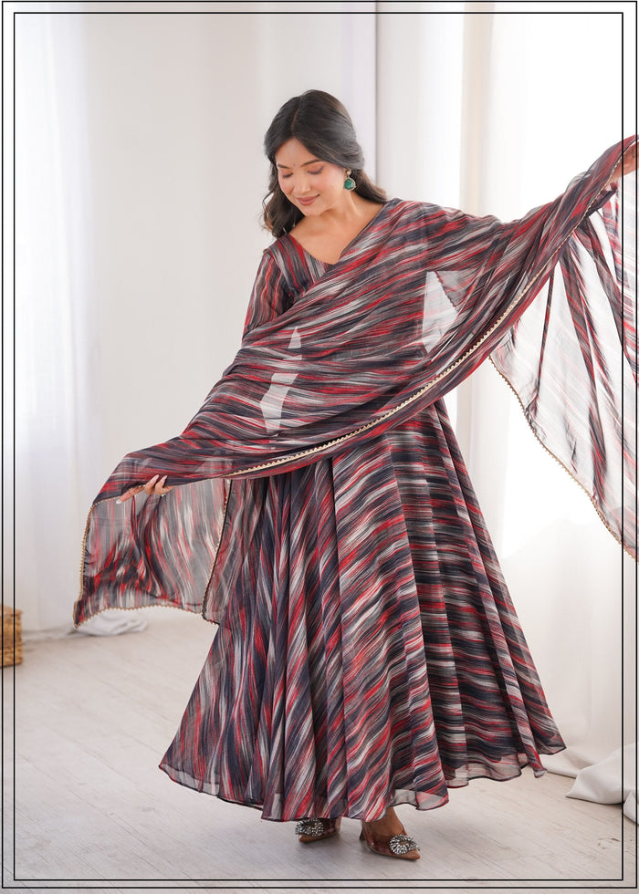 Womens Beautiful Flower Printed Party Wear Gown with Dupatta