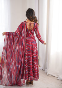 Women's  Floral Printed Georgette Anarkali Gown with Dupatta