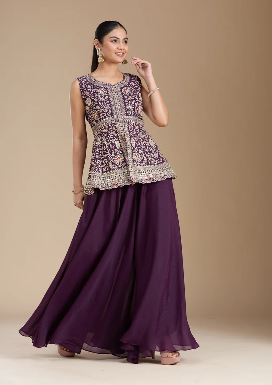 Womens beautiful Ethnic Embroidered Georgette Sharara Set