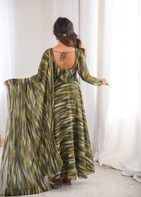 Womens Beautiful Flower Printed Party Wear Gown with Dupatta