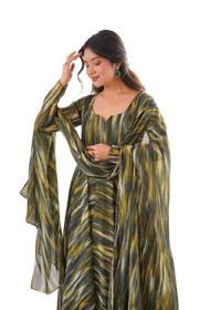 Womens Beautiful Flower Printed Party Wear Gown with Dupatta
