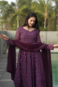 NG Womens Beautiful Flower Printed Party Wear Gown with Dupatta