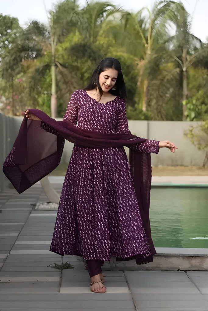 NG Womens Beautiful Flower Printed Party Wear Gown with Dupatta