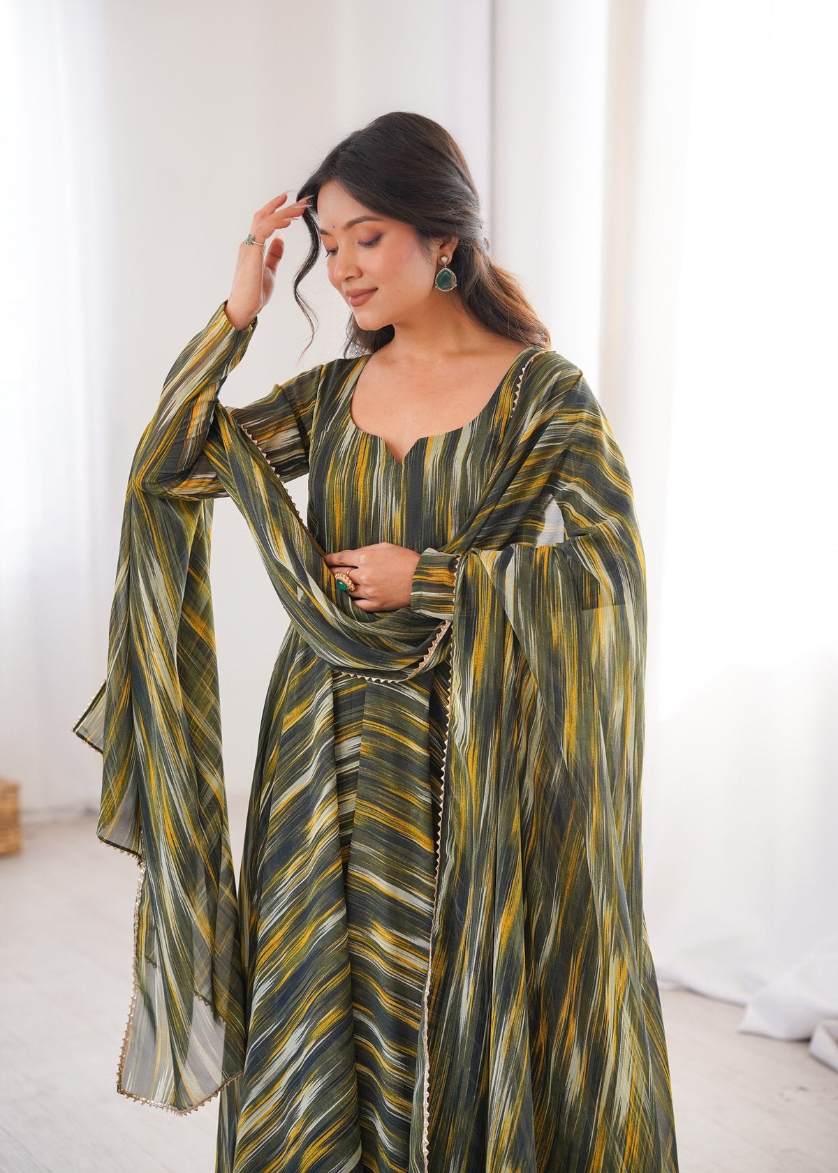 Womens Beautiful Flower Printed Party Wear Gown with Dupatta