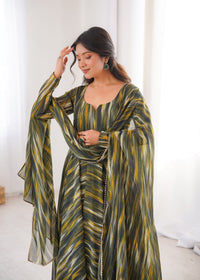 Womens Beautiful Flower Printed Party Wear Gown with Dupatta