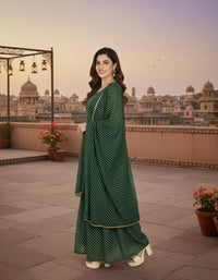 Women's Green Leheriya Print Kurta Sharara Set with Cape Dupatta  Alternative Titles: