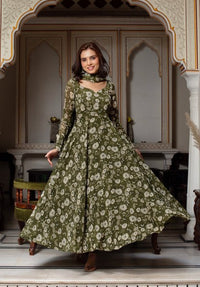Womens Beautiful Flower Printed Party Wear Gown with Dupatta