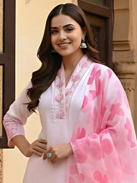 Women's Peach Printed Flared Kurta Dupatta Set