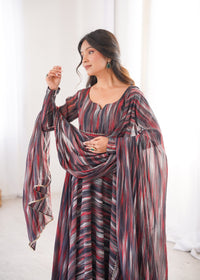 Womens Beautiful Flower Printed Party Wear Gown with Dupatta