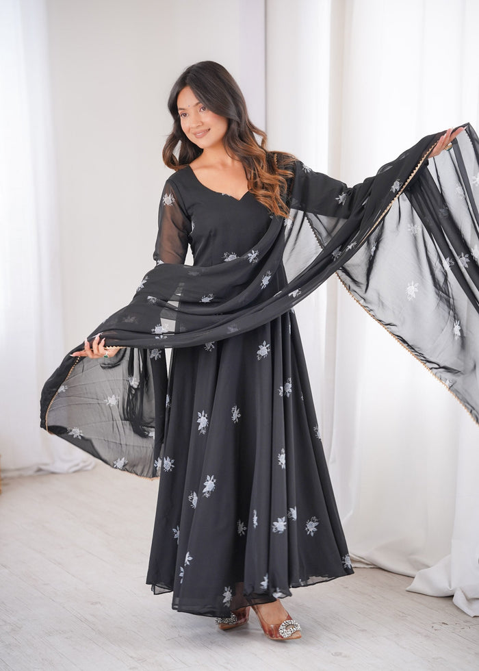 Women's Printed Georgette Anarkali Gown with Dupatta