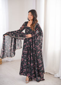 Womens Beautiful Flower Printed Party Wear Gown with Dupatta