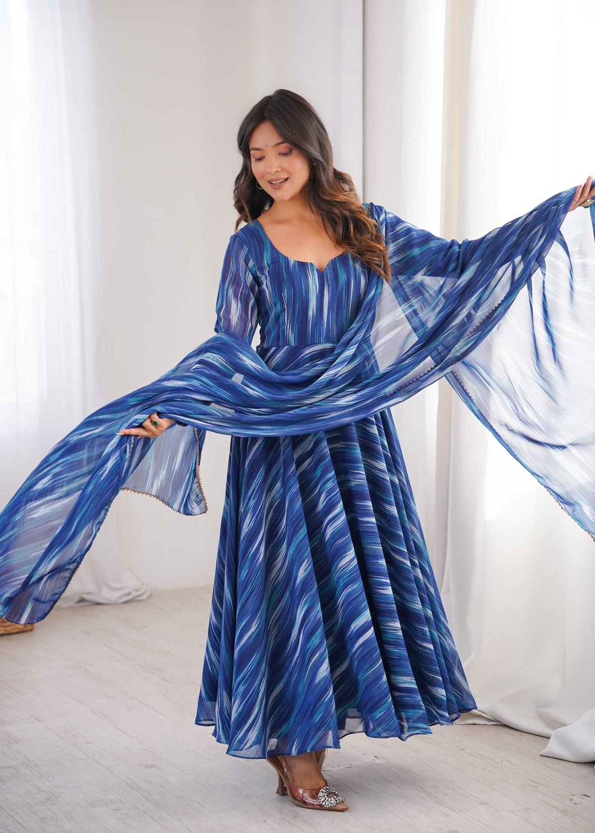 NG Creation Womens Beautiful Flower Printed Gown with Dupatta