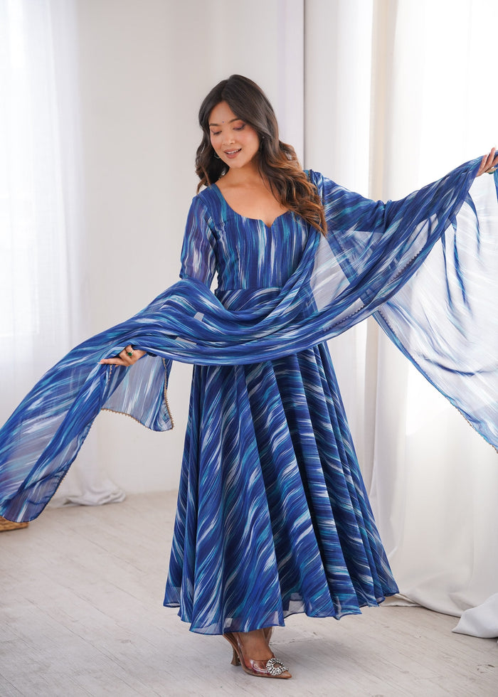 NG Creation Womens Beautiful Flower Printed Gown with Dupatta