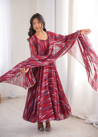 Women's  Floral Printed Georgette Anarkali Gown with Dupatta