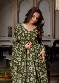 Womens Beautiful Flower Printed Party Wear Gown with Dupatta