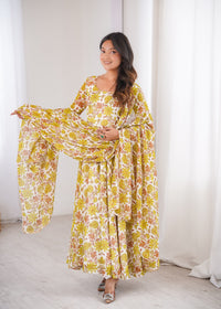 Womens Beautiful Flower Printed Party Wear Gown with Dupatta.