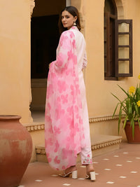 Women's Peach Printed Flared Kurta Dupatta Set
