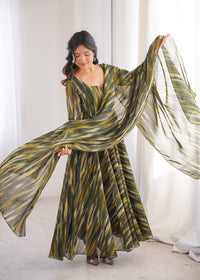 Womens Beautiful Flower Printed Party Wear Gown with Dupatta