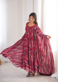 Women's  Floral Printed Georgette Anarkali Gown with Dupatta