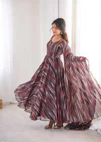 Womens Beautiful Flower Printed Party Wear Gown with Dupatta
