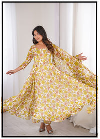 Womens Beautiful Flower Printed Party Wear Gown with Dupatta.