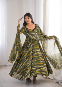 Womens Beautiful Flower Printed Party Wear Gown with Dupatta