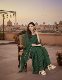 Women's Green Leheriya Print Kurta Sharara Set with Cape Dupatta  Alternative Titles: