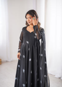 Women's Printed Georgette Anarkali Gown with Dupatta
