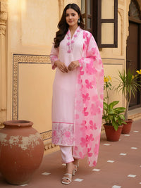 Women's Peach Printed Flared Kurta Dupatta Set