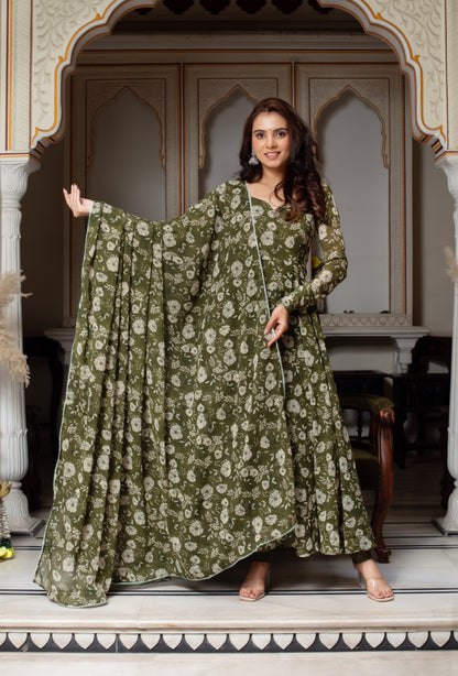 Womens Beautiful Flower Printed Party Wear Gown with Dupatta