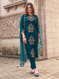 Women's Festive Wear Printed Straight Suit Set with Dupatta
