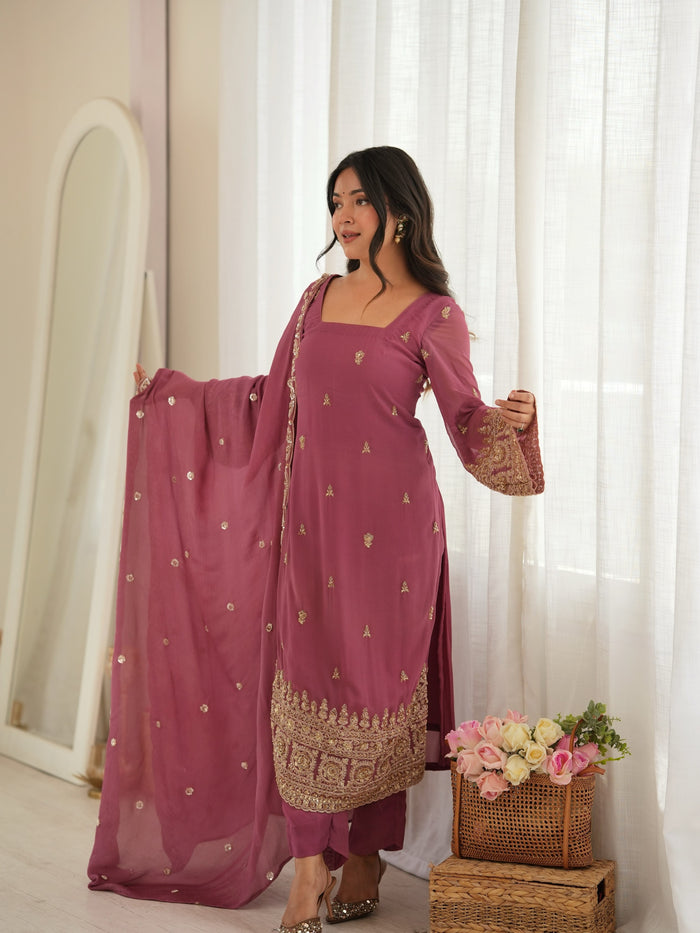 Heavy Work Georgette Kurti Pant with Dupatta 3-Piece Set for Women