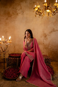 Trendy Women Embroidered Kurti with Palazzo & Dupatta Set - Pink