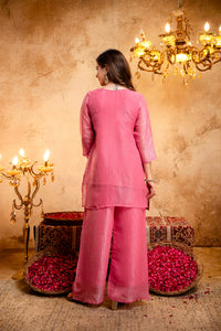 Trendy Women Embroidered Kurti with Palazzo & Dupatta Set - Pink