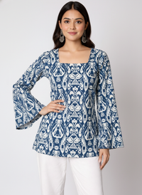 Women's Beige Floral Printed Square Neck A-Line Top