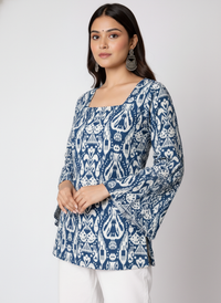 Women's Beige Floral Printed Square Neck A-Line Top