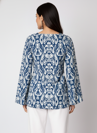 Women's Beige Floral Printed Square Neck A-Line Top