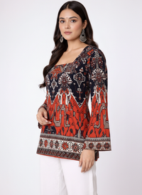 Women Floral Printed Rayon Top with Bell Sleeves