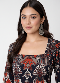 Women Floral Printed Rayon Top with Bell Sleeves