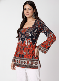 Women Floral Printed Rayon Top with Bell Sleeves
